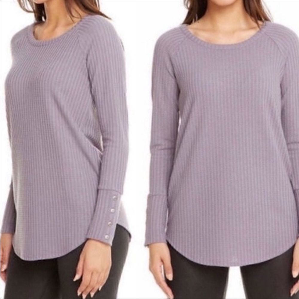 Chaser Waffle Button Sleeve Thermal Top Lavender